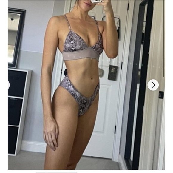 Talie Golds Two Piece Bikini Brown Snakeskin Size S - Picture 2 of 8